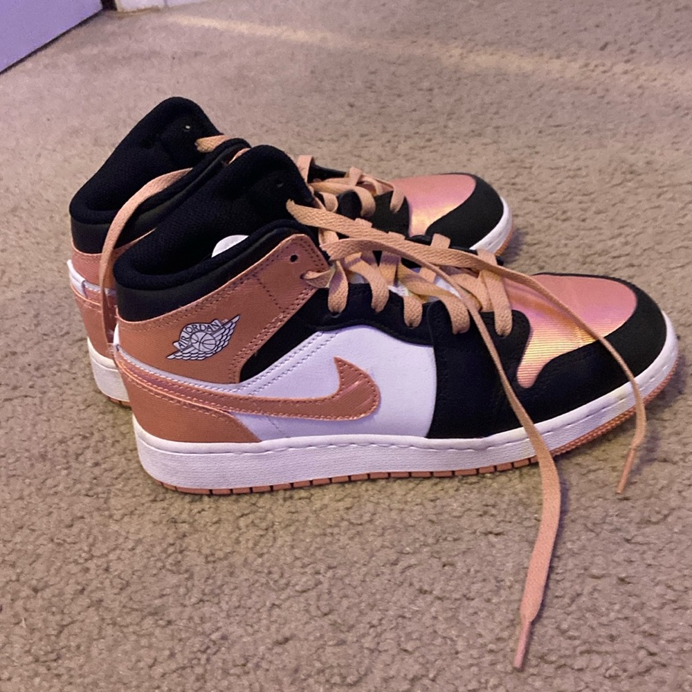 pink and black AIR jordans